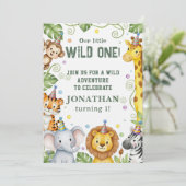 Whimsical Jungle Safari Animal Birthday Invitation Kaart (Staand voorkant)