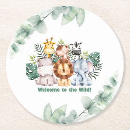 Whimsical Jungle Safari Animal Birthday Ronde Kartonnen Onderzetter