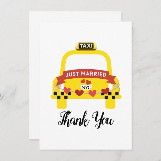 Whimsical Just Married Taxi Thank You Bedankkaart (Voorkant / Achterkant)