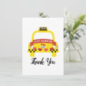 Whimsical Just Married Taxi Thank You Bedankkaart (Staand voorkant)