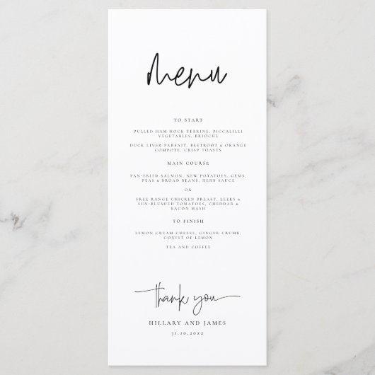 Whimsical kalligrafie bruiloft diner menu (Voorkant)