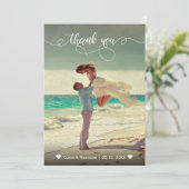 Whimsical kalligrafie foto bruiloft dank u kaart (Staand voorkant)
