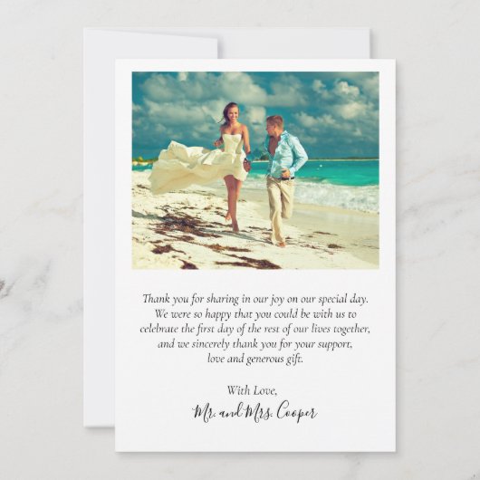 Whimsical kalligrafie foto bruiloft dank u kaart (Achterkant)