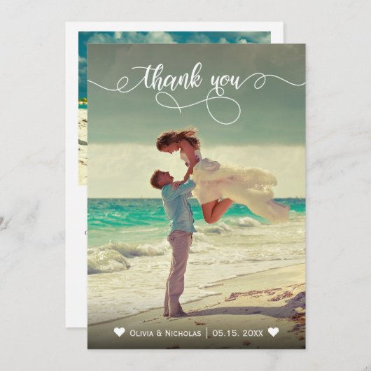 Whimsical kalligrafie foto bruiloft dank u kaart (Voorkant / Achterkant)