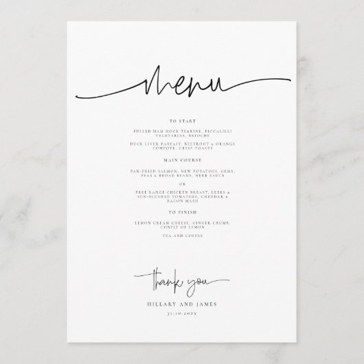 Whimsical kalligrafie Modern bruiloft diner Menu (Voorkant)