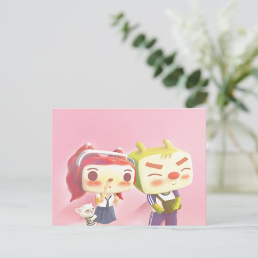 Whimsical Karakters met Kat Aankondigingskaart (Staand voorkant)