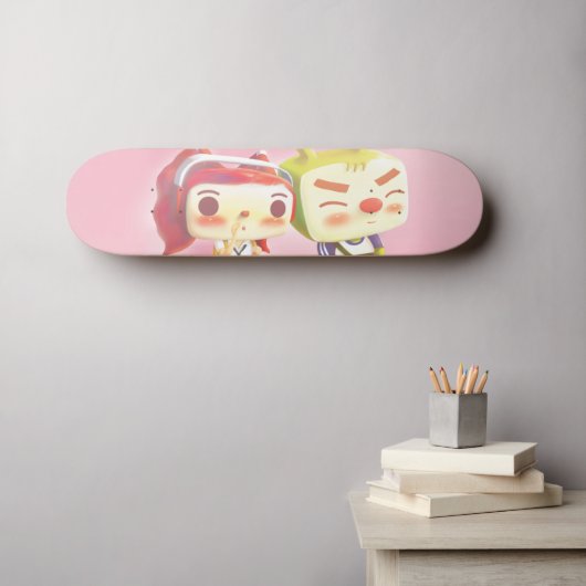 Whimsical Karakters met Kat Persoonlijk Skateboard (Muurkunst (Horizontaal))