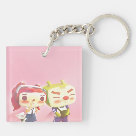 Whimsical Karakters met Kat Sleutelhanger (Achterkant)