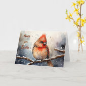 Whimsical Kardinaal Kerst Kaart (Gele Bloem)