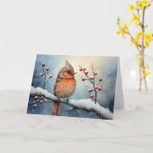 Whimsical Kardinaal Kerst Kaart (Gele Bloem)