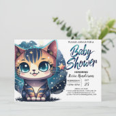 Whimsical Kat bewerkbaar Baby shower Kaart (Staand voorkant)