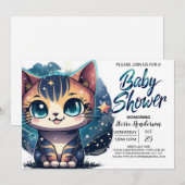 Whimsical Kat bewerkbaar Baby shower Kaart (Voorkant / Achterkant)