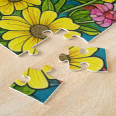 Whimsical Kat en Bloemen Legpuzzel (Zijkant)