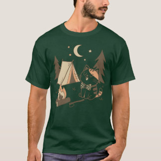Whimsical kat kampeer scène ontwerp vrienden t-shirt