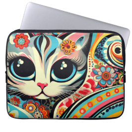 Whimsical Kat Mexicaanse Folk Art Talavera Stijl Laptop Sleeve