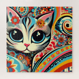 Whimsical Kat Mexicaanse Folk Art Talavera Stijl Legpuzzel