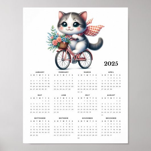 Whimsical Kat op een Fiets 2025 Muurkalender Poster (Voorkant)