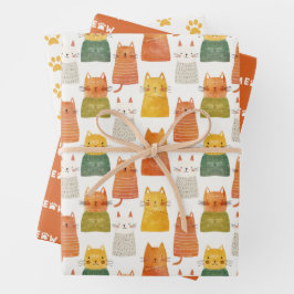 Whimsical kat patroon katachtige thema kleurrijk inpakpapier vel