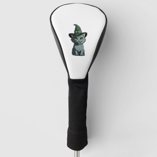 Whimsical Kat Schattige Grey Cat met Groene Ogen e Golfheadcover (Voorkant)