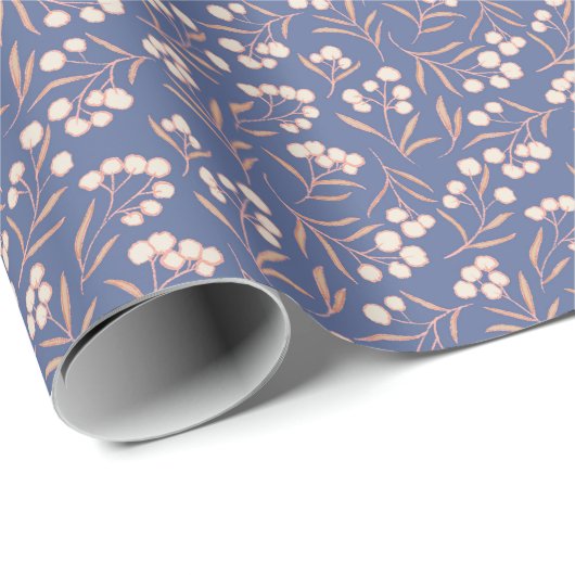 Whimsical katoen bloem blauw cadeaupapier (Rol Hoek)