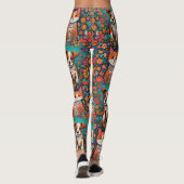 Whimsical Katten en Hond met Folk Art Bloemen Leggings (Achterkant)