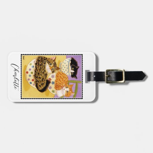 Whimsical Katten in Kommen Aangepaste Naam Bagagelabel (Voorkant horizontaal)