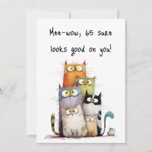 Whimsical katten met grote ogen 65e verjaardag kaa kaart