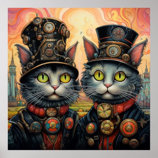 Whimsical katten Steampunk Poster (Voorkant)