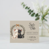 Whimsical Kattenbruiloft Save the Date Briefkaart (Staand voorkant)