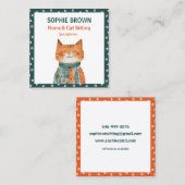 Whimsical kattenpootpatroon Huis & kat Zitten Vierkante Visitekaartje (Voorkant / Achterkant)
