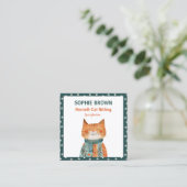 Whimsical kattenpootpatroon Huis & kat Zitten Vierkante Visitekaartje (Staand voorkant)