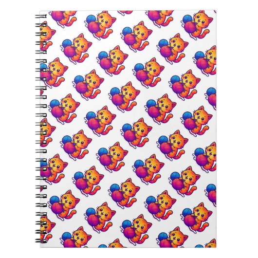 Whimsical Kawaii Cat Breien Scene met Oversized Notitieboek (Voorkant)