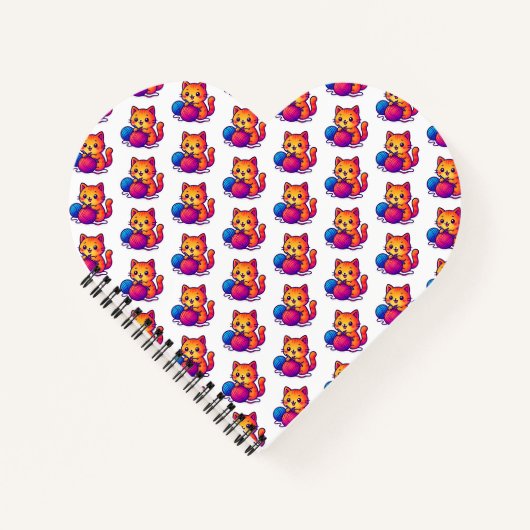 Whimsical Kawaii Cat Breien Scene met Oversized Notitieboek (Voorkant)