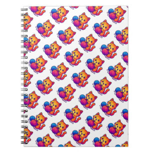 Whimsical Kawaii Cat Breien Scene met Oversized Notitieboek