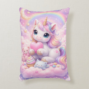 Whimsical Kawaii Eenhoorn & Vrienden Pastelwolk Accent Kussen