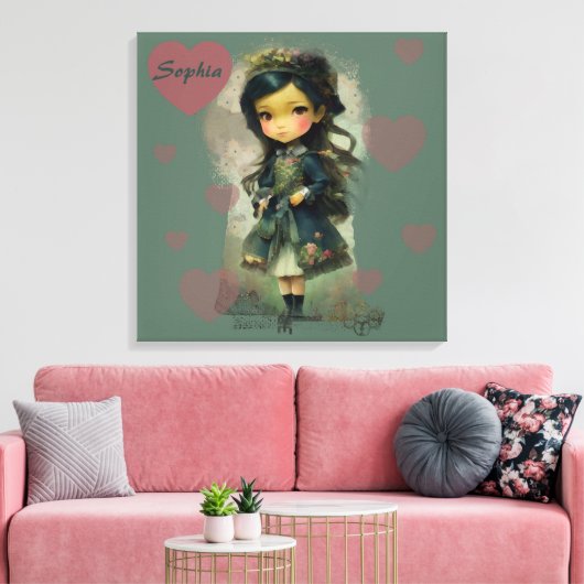 Whimsical Kawaii Fairy Tale Girl Canvas Afdruk (Insitu (Woonkamer))
