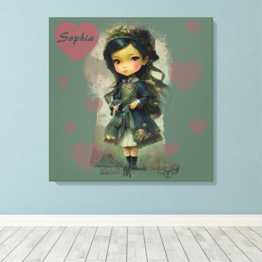 Whimsical Kawaii Fairy Tale Girl Canvas Afdruk (Insitu (Houten vloer))