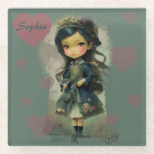 Whimsical Kawaii Fairy Tale Girl Glazen Onderzetter