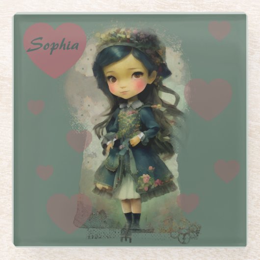 Whimsical Kawaii Fairy Tale Girl Glazen Onderzetter (Voorkant)