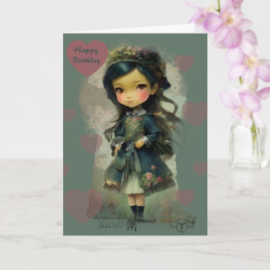 Whimsical Kawaii Fairy Tale Girl Kaart (Orchidee)