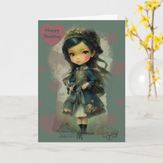 Whimsical Kawaii Fairy Tale Girl Kaart (Gele Bloem)