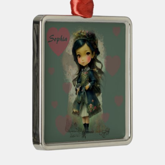 Whimsical Kawaii Fairy Tale Girl Metalen Ornament (Rechts)