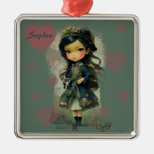Whimsical Kawaii Fairy Tale Girl Metalen Ornament (Voorkant)