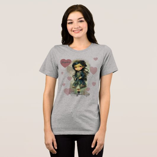 Whimsical Kawaii Fairy Tale Girl Tri-Blend Shirt (Voorkant volledig)