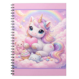 Whimsical Kawaii Unicorn & Friends Pastel Cloud Notitieboek