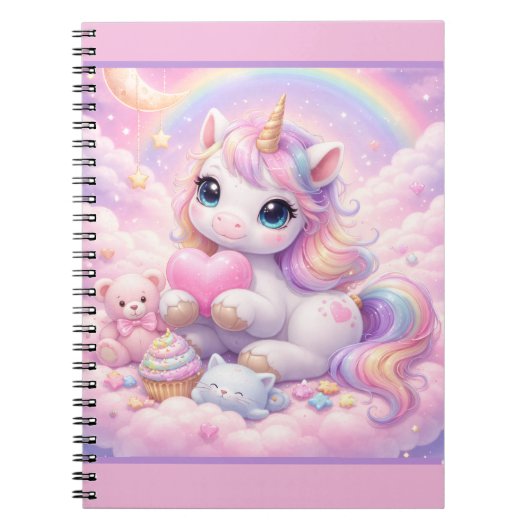 Whimsical Kawaii Unicorn & Friends Pastel Cloud Notitieboek (Voorkant)