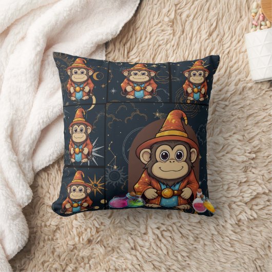 Whimsical Kawaii Wizard Monkey Print Kussen (Deken)