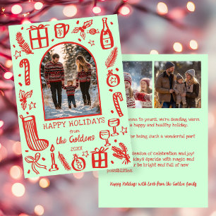 Whimsical Kerst Cute Aangepaste Boog 3 FOTO Feestdagenkaart
