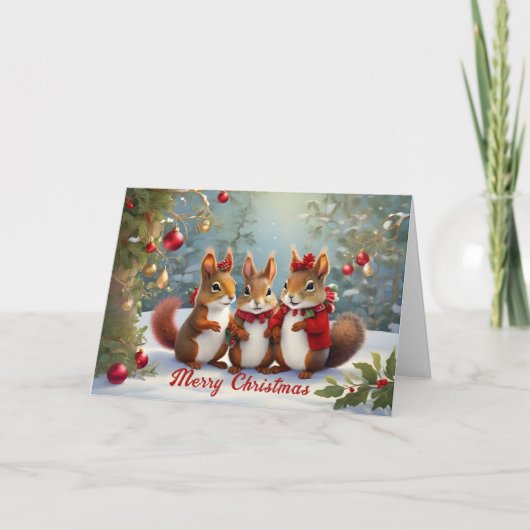 Whimsical Kerst Eekhoorns Plezier Kaart (Voorkant)