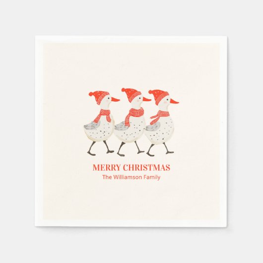 Whimsical Kerst Eenden Custom Kerstfeest Servet (Voorkant)
